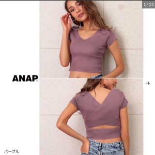 アナップ(ANAP)のANAP BACKオープンニットトップス 紫(カットソー(半袖/袖なし))