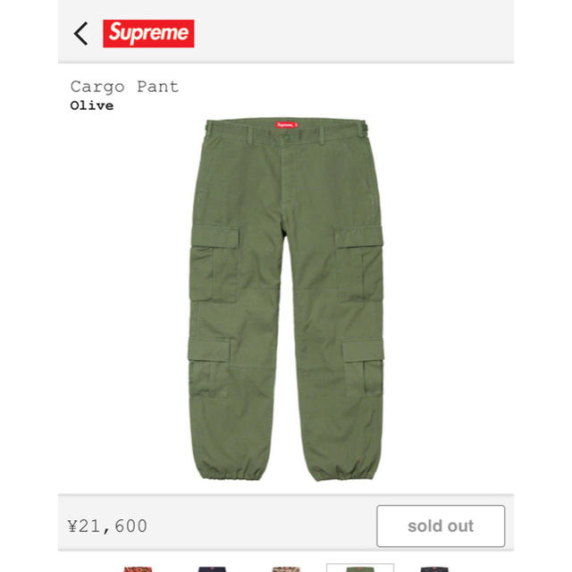 Supreme カーゴパンツ オリーブ 30インチ 2019FW シュプリーム | フリマアプリ ラクマ