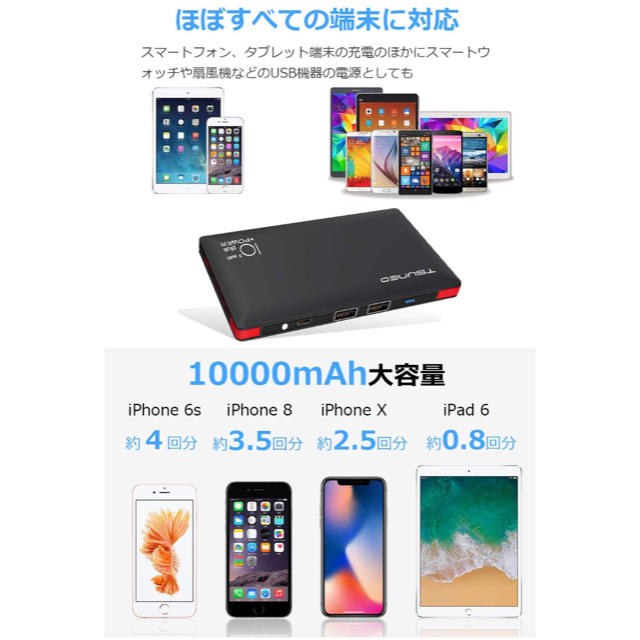 モバイルバッテリー 10000mAh ケーブル内蔵 大容量 MFi認証  スマホ/家電/カメラのスマートフォン/携帯電話(バッテリー/充電器)の商品写真