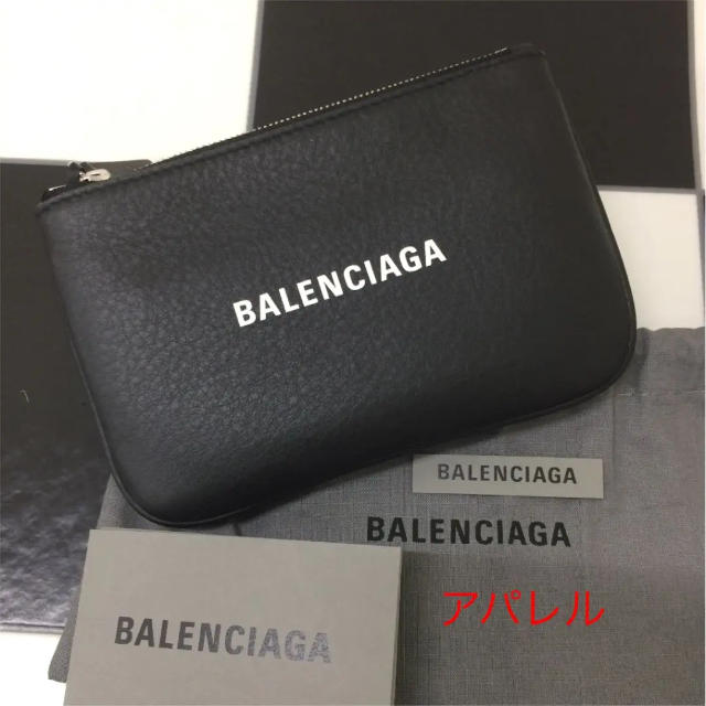 バッグ新品 BALENCIAGA エブリデイ ロゴ レザーポーチ ミニバッグ XS 黒