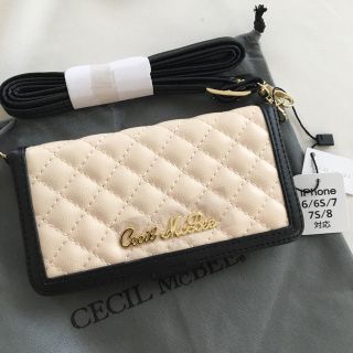 セシルマクビー(CECIL McBEE)の新品 セシルマクビー ショルダー付き ミラー付き iPhoneケース ベージュ(iPhoneケース)