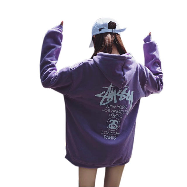 STUSSY(ステューシー)のSTUSSY ステューシークラシックパッカー 男女兼用ブラックパープル2着セット レディースのトップス(パーカー)の商品写真