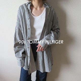 トミーヒルフィガー(TOMMY HILFIGER)の90s トミーヒルフィガー 刺繍ロゴ ビッグ ストライプシャツ 古着(シャツ/ブラウス(長袖/七分))