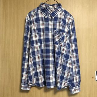 ジーユー(GU)のGU チェックシャツ ネルシャツ ブルー ホワイト ネルシャツ XL(シャツ/ブラウス(長袖/七分))