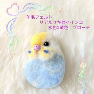 羊毛フェルト セキセイインコ ブローチ 水色黄色