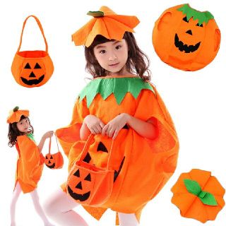 ☆大人気☆ハロウィン子供用パンプキン 衣装 帽子+バッグセット カボチャ(衣装一式)