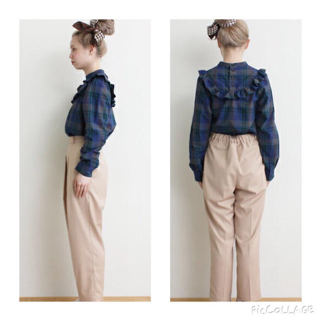 Dot&Stripes CHILDWOMAN(ドットアンドストライプスチャイルドウーマン)の透け感なし♡ダークチェックフリルブラウス レディースのトップス(シャツ/ブラウス(長袖/七分))の商品写真