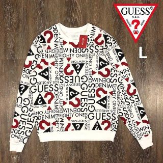 ゲス(GUESS)のGUESS ゲス スウェット トレーナー 裏起毛 総柄(L)白 190108(スウェット)