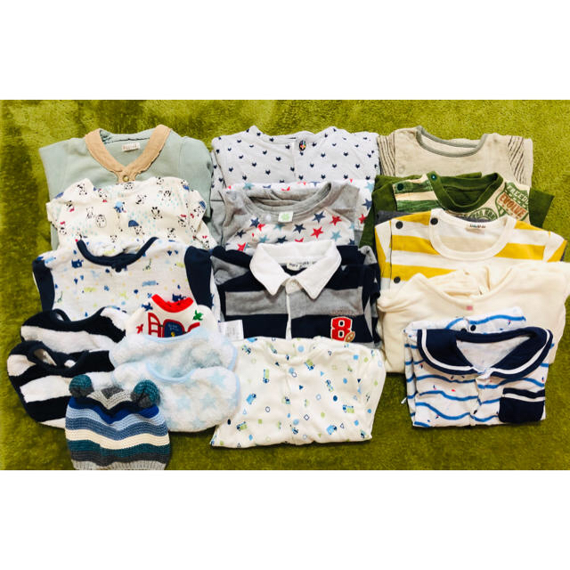 babyGAP(ベビーギャップ)のカバーオール ロンパース スタイ ニット帽 男の子 計18点 キッズ/ベビー/マタニティのベビー服(~85cm)(ロンパース)の商品写真