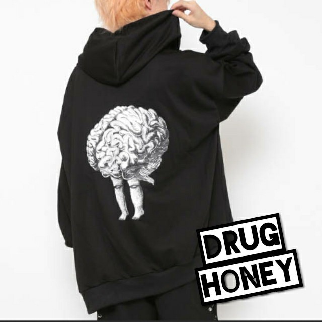 Drughoney【ユニセックス】バック臓器移植柄ジップアップパーカー／脳