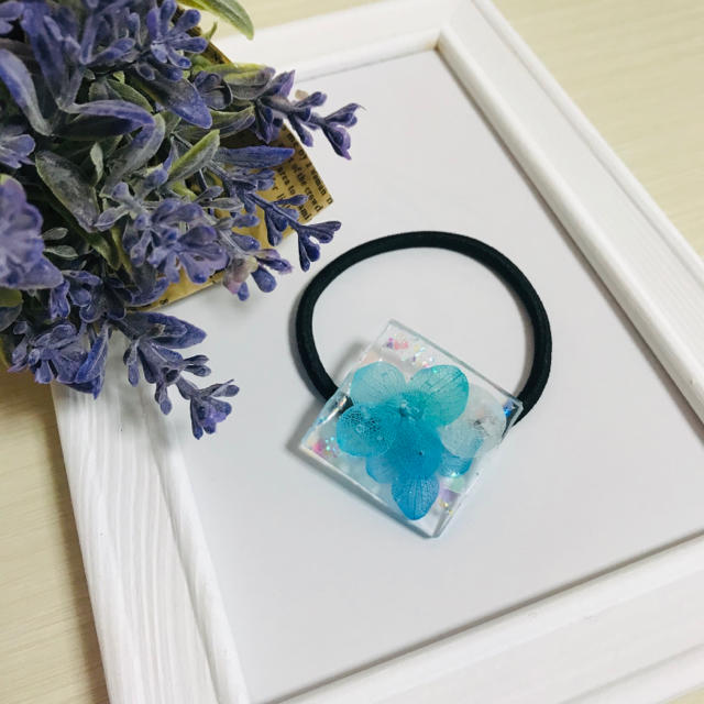 お見舞い ハンドメイド レジンヘアゴム 紫陽花 ほわほわ 人気 レモン