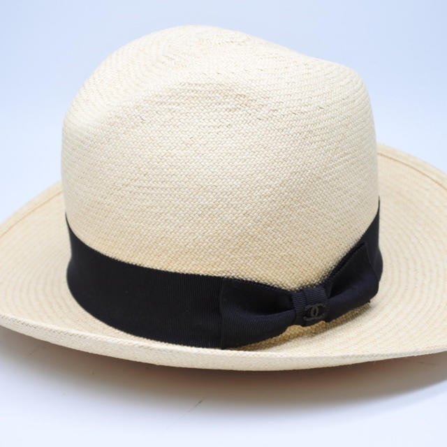 CHANEL - シャネル CHANEL：麦わら帽子 黒リボン×ココマーク サイズM cap 帽子の通販 by spring's shop