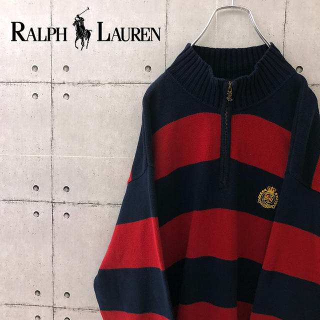 Ralph Lauren(ラルフローレン)の【激レア】ラルフローレン エンブレム ハーフジップ  ボーダーニット メンズのトップス(ニット/セーター)の商品写真