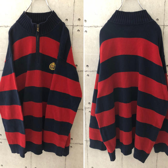 Ralph Lauren(ラルフローレン)の【激レア】ラルフローレン エンブレム ハーフジップ  ボーダーニット メンズのトップス(ニット/セーター)の商品写真