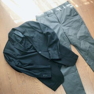 ユニクロ(UNIQLO)のジャケット（UNIQLO）黒×パンツ（GU）グレーセット 170cm以下くらい(セットアップ)