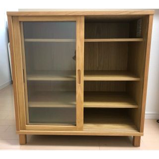MUJI (無印良品) - 無印良品 オーク材キャビネットガラス扉(引戸