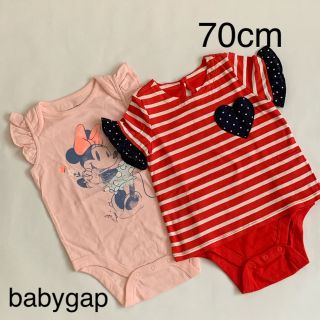 ベビーギャップ(babyGAP)の【新品】70cm girlsロンパース 2点セット ミニー&ボーダー(ロンパース)