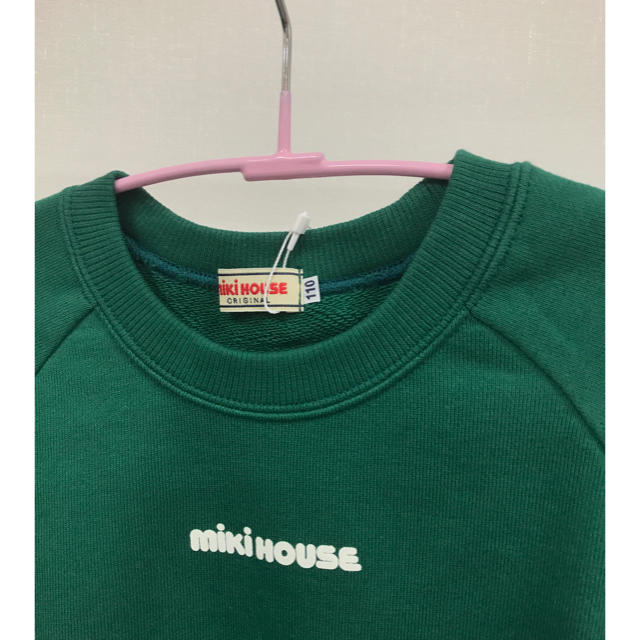 mikihouse(ミキハウス)のミキハウスロゴプリントトレーナーグリーン110サイズ キッズ/ベビー/マタニティのキッズ服男の子用(90cm~)(Tシャツ/カットソー)の商品写真