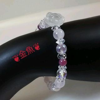 水晶の薔薇✧ルビー✧ローズクォーツ✧アクアオーラ✧水晶✧レディース✧15 ㌢(ブレスレット/バングル)