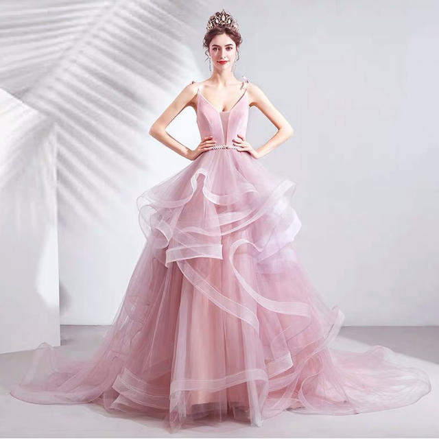 大きな割引 セクシーな甘いマカロンピンクのウェディングドレス 新作推薦  ロングドレス