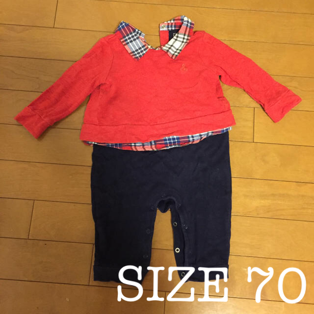 babyGAP(ベビーギャップ)のGAP 赤チェック柄ロンパース キッズ/ベビー/マタニティのベビー服(~85cm)(ロンパース)の商品写真