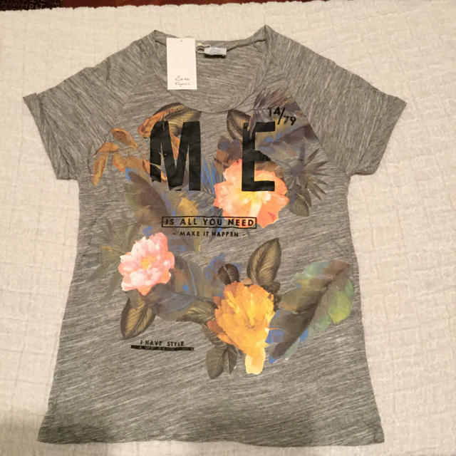 ZARA(ザラ)のZARA ザラ プリント Tシャツ グレー M レディースのトップス(Tシャツ(半袖/袖なし))の商品写真