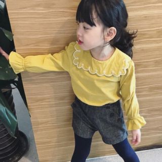 秋服 トップス 韓国 子供服 女の子 襟フリル ブラウス シャツ 90 100(その他)