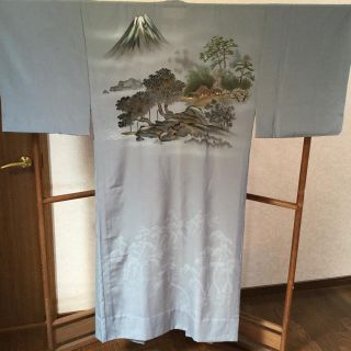 男物長襦袢  長襦袢リメイク  男長襦袢  富士山  風景画  リメイク素材(着物)