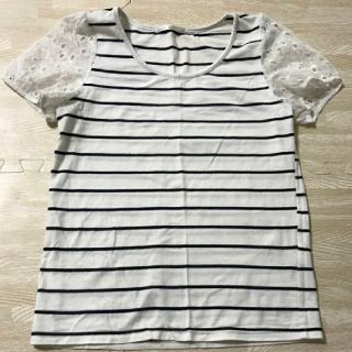 ローリーズファーム(LOWRYS FARM)のほぼ未使用✨袖レース ボーダーTシャツ(Tシャツ(半袖/袖なし))