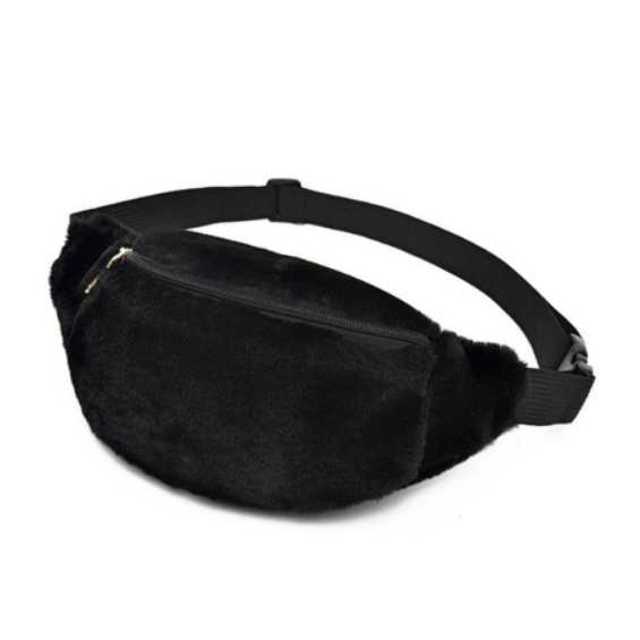 レディース 黒 エコファー ミニバッグ ポシェット 3WAY ボディバッグ メンズのバッグ(ウエストポーチ)の商品写真