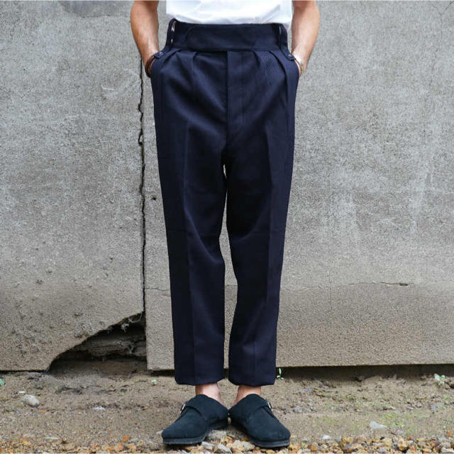 COMOLI(コモリ)のNEAT]ニート Cotton Kersey / Beltless (NAVY) メンズのパンツ(スラックス)の商品写真