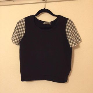 ナイスクラップ(NICE CLAUP)のミニ丈袖チェック柄Tシャツ(Tシャツ(半袖/袖なし))