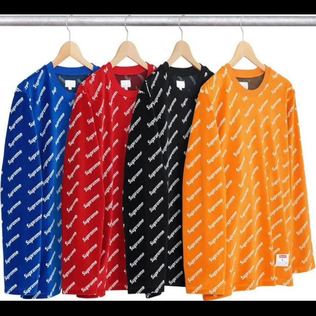 supreme ロンT Velour Diagonal Logo L/S TopTシャツ/カットソー(七分/長袖)