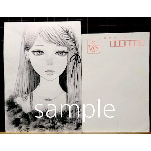 日本画 墨絵 水墨画 肉筆原画《 ファーの少女 》の通販 by むぅ 日本画 墨絵 水墨画 肉筆原画《 ファーの少女 》の通販 by むぅ