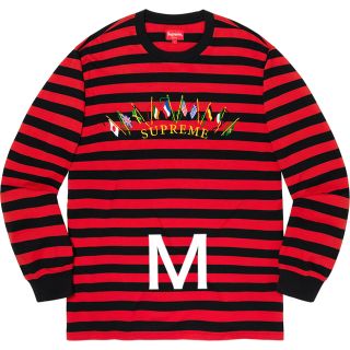 シュプリーム(Supreme)のM supreme flags l/s top red stripe ボーダー(Tシャツ/カットソー(七分/長袖))