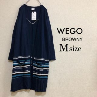 ウィゴー(WEGO)のMサイズ WEGO BROWNY⭐️新品⭐️五分袖ラインロングカーデ ネイビー(カーディガン)