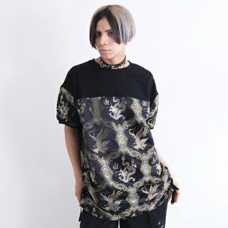 ファンキーフルーツ(FUNKY FRUIT)の【DrugHoney】サイドレースアップチャイナ配色半袖カットソー  Fサイズ(Tシャツ/カットソー(半袖/袖なし))