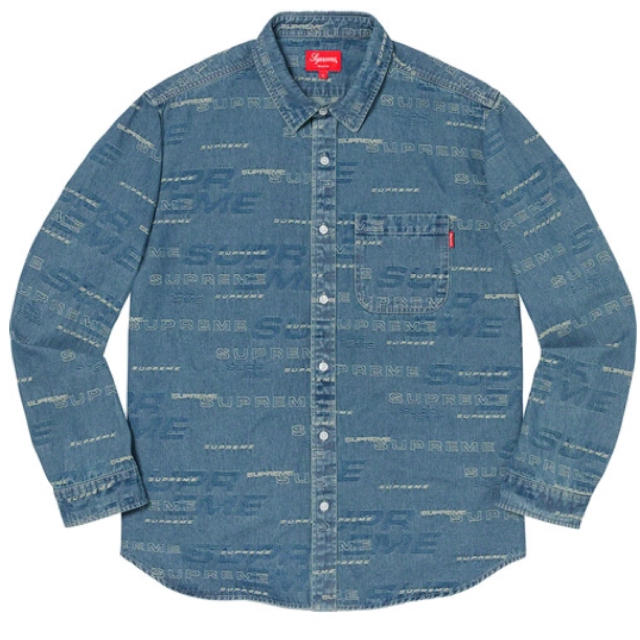 supreme dimensions logo denim shirt 青 L