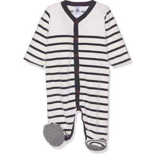 プチバトー(PETIT BATEAU)の【新品】プチバトー マリニエール足つきロンパース ベロア 12m(カバーオール)