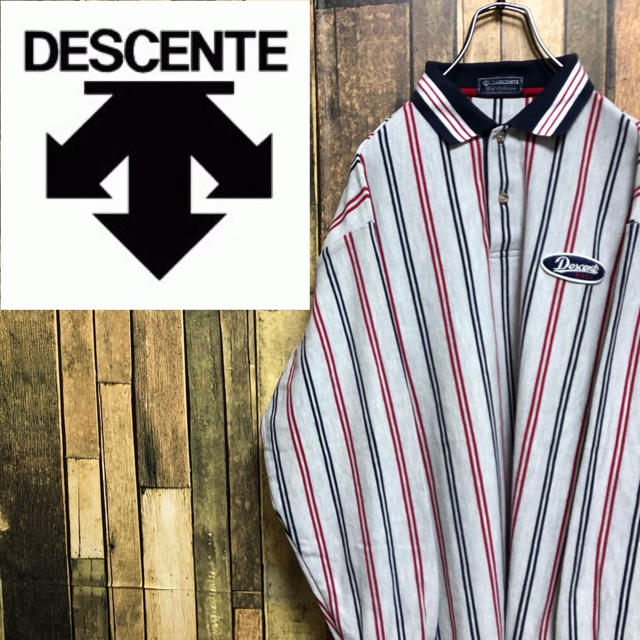 DESCENTE(デサント)の【ともちゃん様専用☆】デサント☆刺繍ロゴワッペンストライプポロシャツ 90s メンズのトップス(ポロシャツ)の商品写真