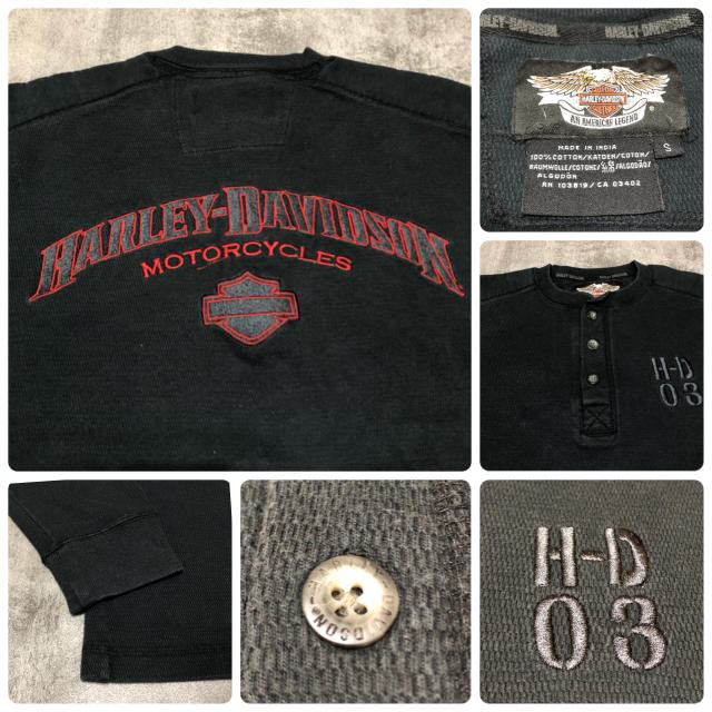 Harley Davidson(ハーレーダビッドソン)の【激レア】ハーレーダビッドソン☆バック刺繍ビッグロゴヘンリーネックサーマルロンT メンズのトップス(Tシャツ/カットソー(七分/長袖))の商品写真