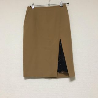 スピックアンドスパン(Spick & Span)の美品:レース付きタイトスカート(ベージュ)(ひざ丈スカート)