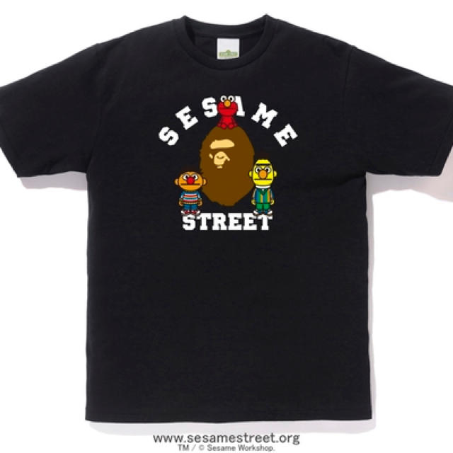 激レア3XL新品！BAPE X SESAME STREET カレッジ猿Tシャツ黒