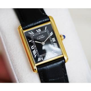 カルティエ(Cartier)の美品 カルティエ マスト タンク ブラック ローマン 手巻き LM Carti(腕時計(アナログ))