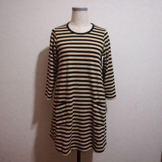 マリメッコ(marimekko)のUSEDCLOTHING マリメッコ　ガールズボーダーワンピース黒×ベージュ15(ワンピース)