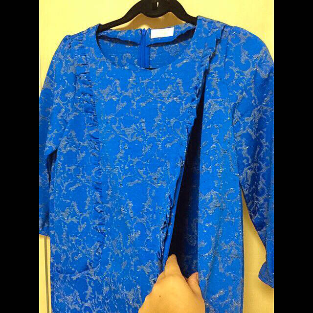 授乳口付きジャガード織りブルードレス レディースのフォーマル/ドレス(ミディアムドレス)の商品写真