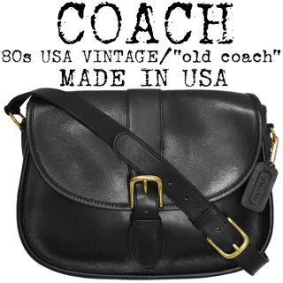 コーチ(COACH)の美品★COACH★オールドコーチ★80s★レザー ショルダーバッグ★黒★USA製(ショルダーバッグ)