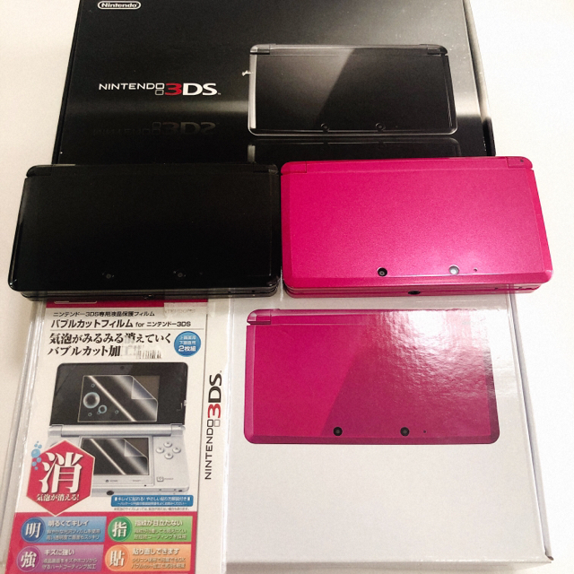 激安本物 任天堂 - 【箱・説明書有】3DS2台セット（GLOSS PINK・COSMO BLACK） 携帯用ゲーム機本体