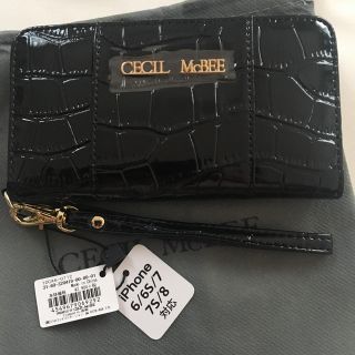 セシルマクビー(CECIL McBEE)の新品 セシルマクビー クロコ型 手帳型 iPhoneケース ブラック 黒(iPhoneケース)