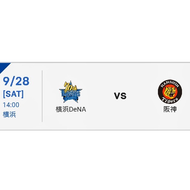 横浜DeNAベイスターズ(ヨコハマディーエヌエーベイスターズ)の☆9月28日(土)DeNA vs 阪神 マリーン通路側1席 チケットのスポーツ(野球)の商品写真